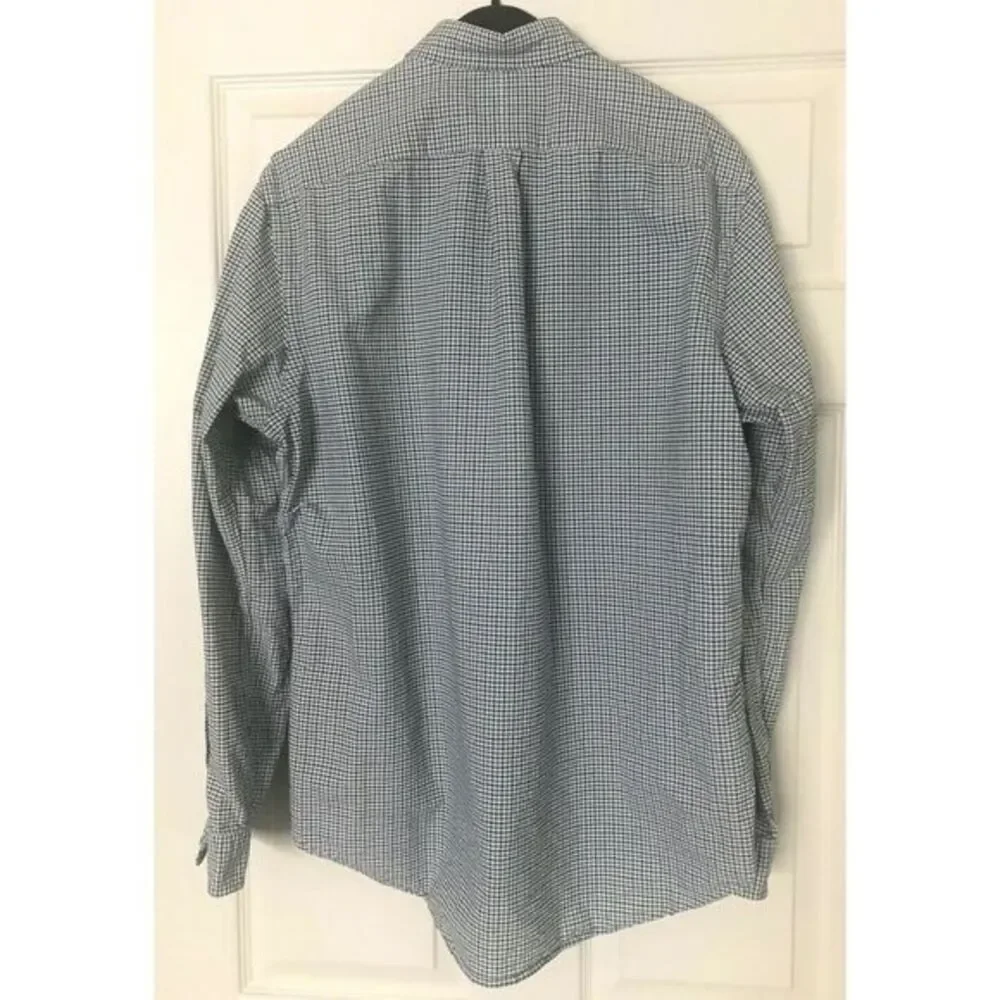 Ralph Lauren Men's Large Long Sleeve Button Pony Shirt Blue‎ Green Check *Stain